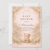 ヴィンテージ ウッドランド テディ ガーデン ベイビー シャワー 招待状 (正面)