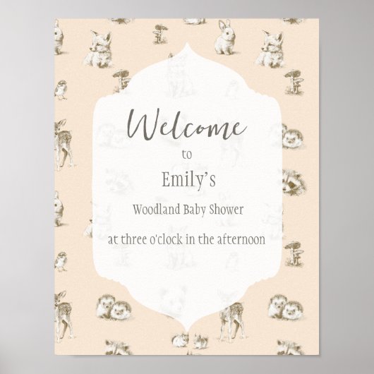 ヴィンテージ ウッドランド ベイビー アニマルズ ウェルカム ポスター (正面)