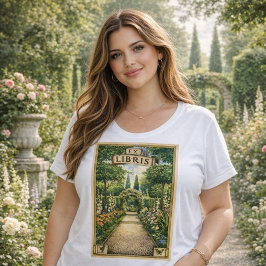 ヴィンテージ・エクスリブリスの庭園の小径 ブックプレートアート プラスサイズTシャツ