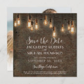 ヴィンテージ・エジソンライトが照らすインダストリアル倉庫のレンガ セーブザデート (正面/裏面)