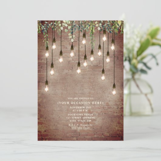 ヴィンテージ・エジソンライトのレンガボタニカルパーティ 招待状 (スタンド正面)