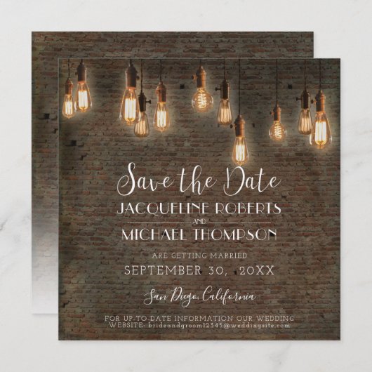 ヴィンテージ・エジソンライト・レンガの工業倉庫 セーブザデート (正面/裏面)