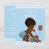 ヴィンテージ エスニック ボーイ オン フォン ベイビー シャワー シェブロン 招待状 (正面/裏面)
