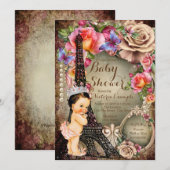 ヴィンテージ エッフェル塔 パリ ベビーシャワー 招待状 (正面/裏面)