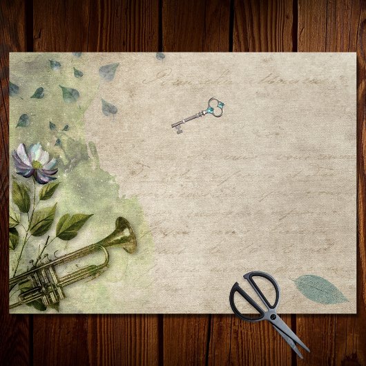 ヴィンテージ エフェメラル フローラル トランペット ホーン デコパージュ 薄葉紙