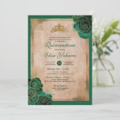 ヴィンテージ エメラルドグリーン ゴールド ローズ ロイヤル キンセアニエラ 招待状 (スタンド正面)