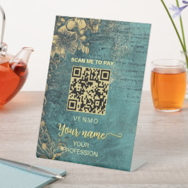 ヴィンテージ エメラルドグリーン ゴールド Venmo 支払いQRコード 台座サイン