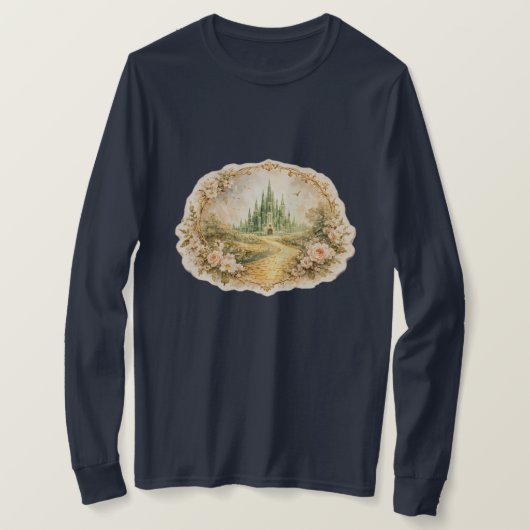 ヴィンテージ エメラルド城 長袖Tシャツ Tシャツ (デザイン正面)