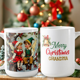 ヴィンテージ エルフの妖精の子供たち クリスマスパーソナライズ コーヒーマグカップ