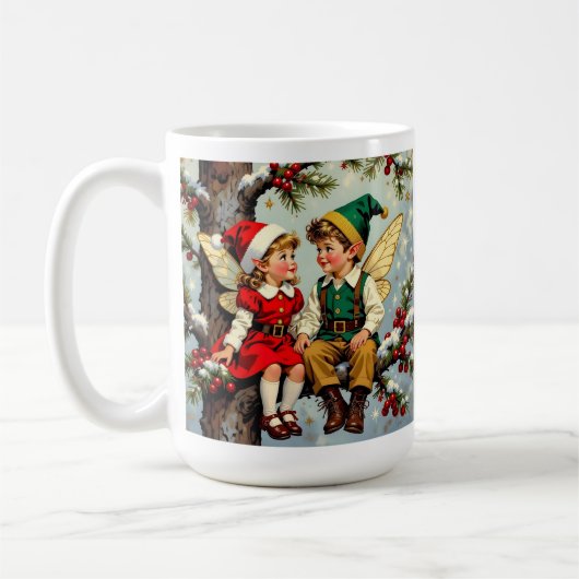 ヴィンテージ エルフの妖精の子供たち クリスマスパーソナライズ コーヒーマグカップ (左)