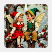 ヴィンテージ エルフの妖精の子供たち クリスマスパーソナライズ メタルオーナメント (正面)