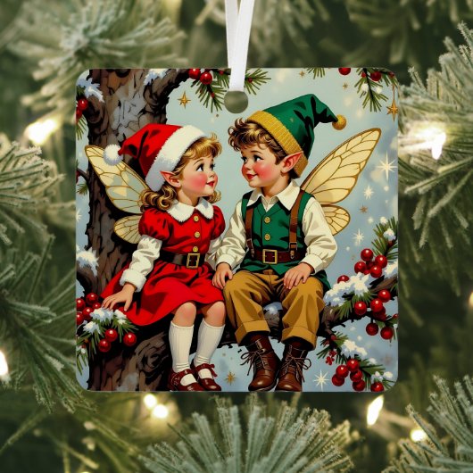 ヴィンテージ エルフの妖精の子供たち クリスマスパーソナライズ メタルオーナメント (インサイチュ)