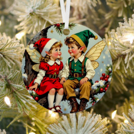 ヴィンテージ エルフの妖精の子供たち クリスマスパーソナライズ メタルオーナメント