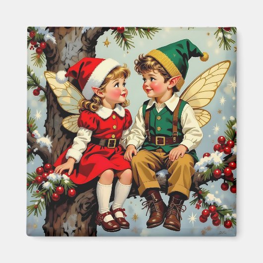 ヴィンテージ エルフの妖精の子供たち クリスマス マグネット (正面)