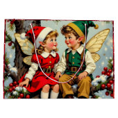 ヴィンテージ エルフの妖精の子供たち クリスマス ラージペーパーバッグ (裏面)