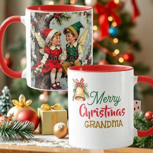 ヴィンテージ エルフの妖精の子供たち クリスマス 名入れ マグカップ