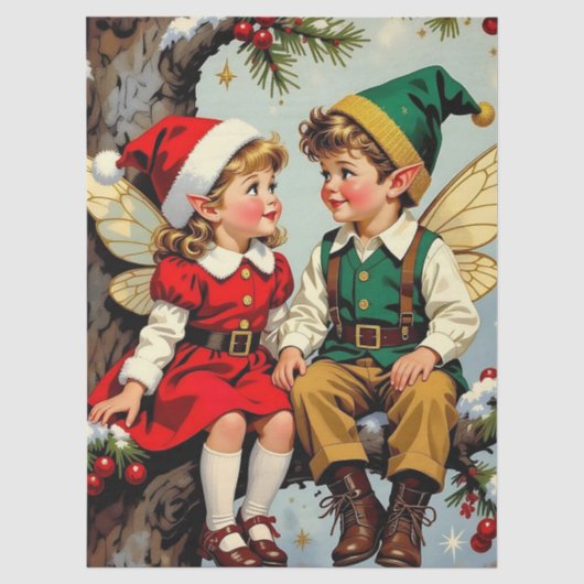 ヴィンテージ エルフの妖精の子供たち クリスマス 薄葉紙 (正面)