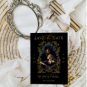 ヴィンテージ エレガンス ゴールド ブラック フラワー フォト ウェディング セーブザデート