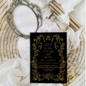 ヴィンテージ エレガンス ブラック ゴールド フラワー フレーム ウェディング 招待状