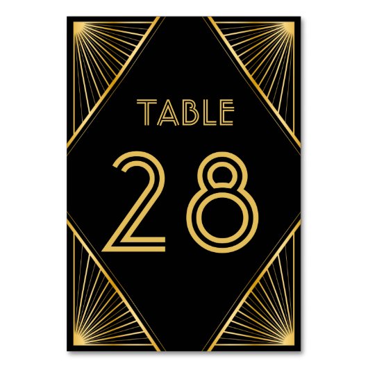 ヴィンテージ・エレガントアールデコ・ブラック・金ゴールド結婚の テーブルナンバー (正面)
