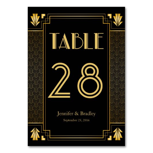 ヴィンテージ・エレガントアールデコ・ブラック・金ゴールド結婚の テーブルナンバー (正面)