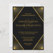 ヴィンテージ・エレガントアールデコ・ブラック・金ゴールド結婚の  招待状 (正面)