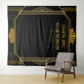 ヴィンテージ エレガント アートデコ ブラック ゴールド ウェディング タペストリー (インサイチュ(横))