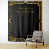 ヴィンテージ エレガント アールデコ ブラック ゴールド ウェディング テペストリー タペストリー (インサイチュ)