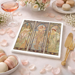 ヴィンテージ エレガント アール・ヌーヴォー ムハ 一日を彩る時 スタンダードカクテルナプキン