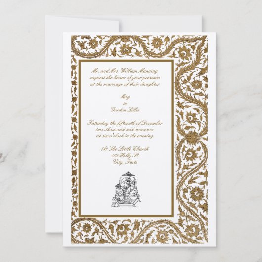 ヴィンテージ エレガント インド ムガル 1608 ウェディング 招待状 (正面)