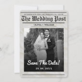 ヴィンテージ エレガント ウェディング新聞紙 結婚式日程通知 招待状 (正面)