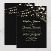 ヴィンテージ エレガント ゴールドとブラックのウェディング 招待状 (正面/裏面)