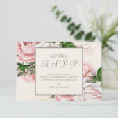 ヴィンテージ エレガント ピンク フラワー クリーム色 結婚式 RSVP (スタンド正面)