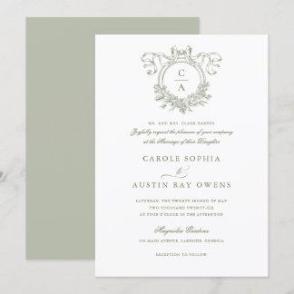 ヴィンテージ エレガント フラワークレスト リボン ウェディング 招待状