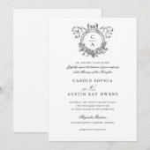 ヴィンテージ エレガント フラワークレスト リボン ボウ ウェディング 招待状 (正面/裏面)