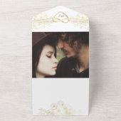 ヴィンテージ エレガント フラワー ゴールド ハート ウェディング オールインワン招待状 (外側)