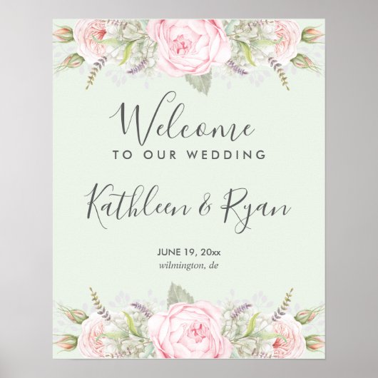 ヴィンテージ エレガント フラワー ピンク グレー 任意の色 紙 ポスター (正面)