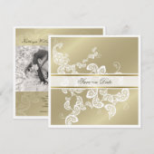 ヴィンテージ エレガント フローラル ペコック フォト セーブ ザ デート 招待状 (正面/裏面)