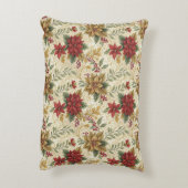 ヴィンテージ エレガント レッド＆ゴールド ポインセチア フラワーズ アクセントクッション (裏面(縦))