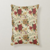 ヴィンテージ エレガント レッド＆ゴールド ポインセチア フラワーズ アクセントクッション (正面(垂直))