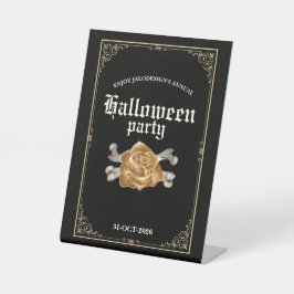 ヴィンテージ エレガント 黒 金のバラ ハロウィンパーティー 台座サイン