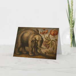 ヴィンテージ エレファントとモンキーの植物油絵 カード