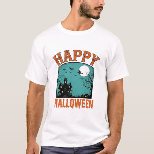 ヴィンテージ エングレーヴィング ハッピー ハロウィン 幽霊の館 デ Tシャツ