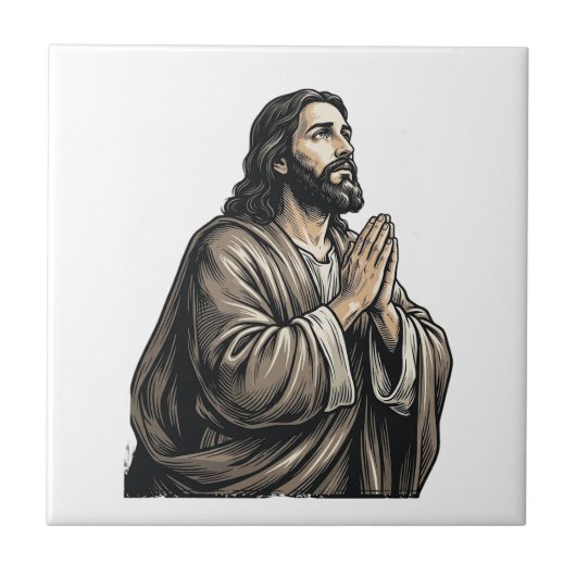 ヴィンテージ エングレーヴィング 祈る男性 宗教Tシャツ デザイン タイル (正面)