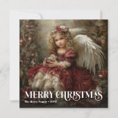 ヴィンテージ エンジェル バーガンディー クリスマス グリーティング (正面)