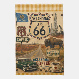 ヴィンテージ オクラホマ ルート66 コーヒー アメリカーナ キッチンタオル