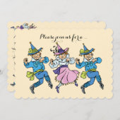 ヴィンテージ オズの魔法使い ダンシング マンチキン ベビーシャワー 招待状 (正面/裏面)