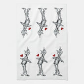 ヴィンテージ オズの魔法使い、ティンマンの幸せな笑顔を持つハート キッチンタオル (縦)