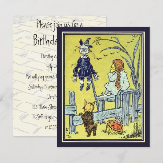 ヴィンテージ オズの魔法使い、ドロシー トト 誕生日パーティー 招待状 (正面/裏面)