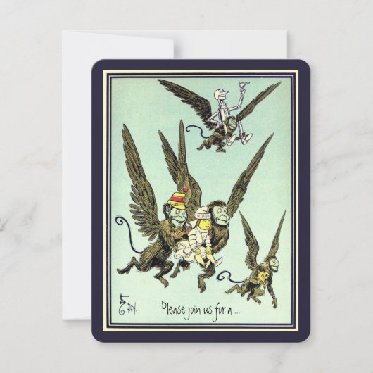 ヴィンテージ オズの魔法使い。空飛ぶサル 誕生日パーティー 招待状 (正面)